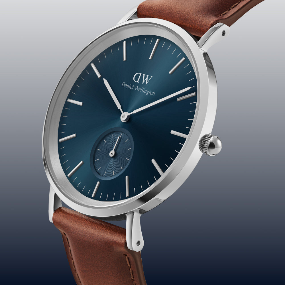 St Mawes - Men's watch in silver with leather strap | DW