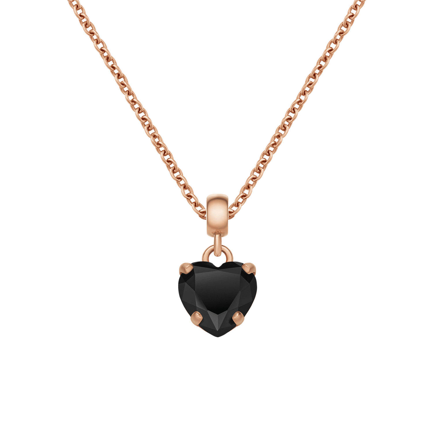 Charm Heart Crystal Black RG ob Chain Necklace