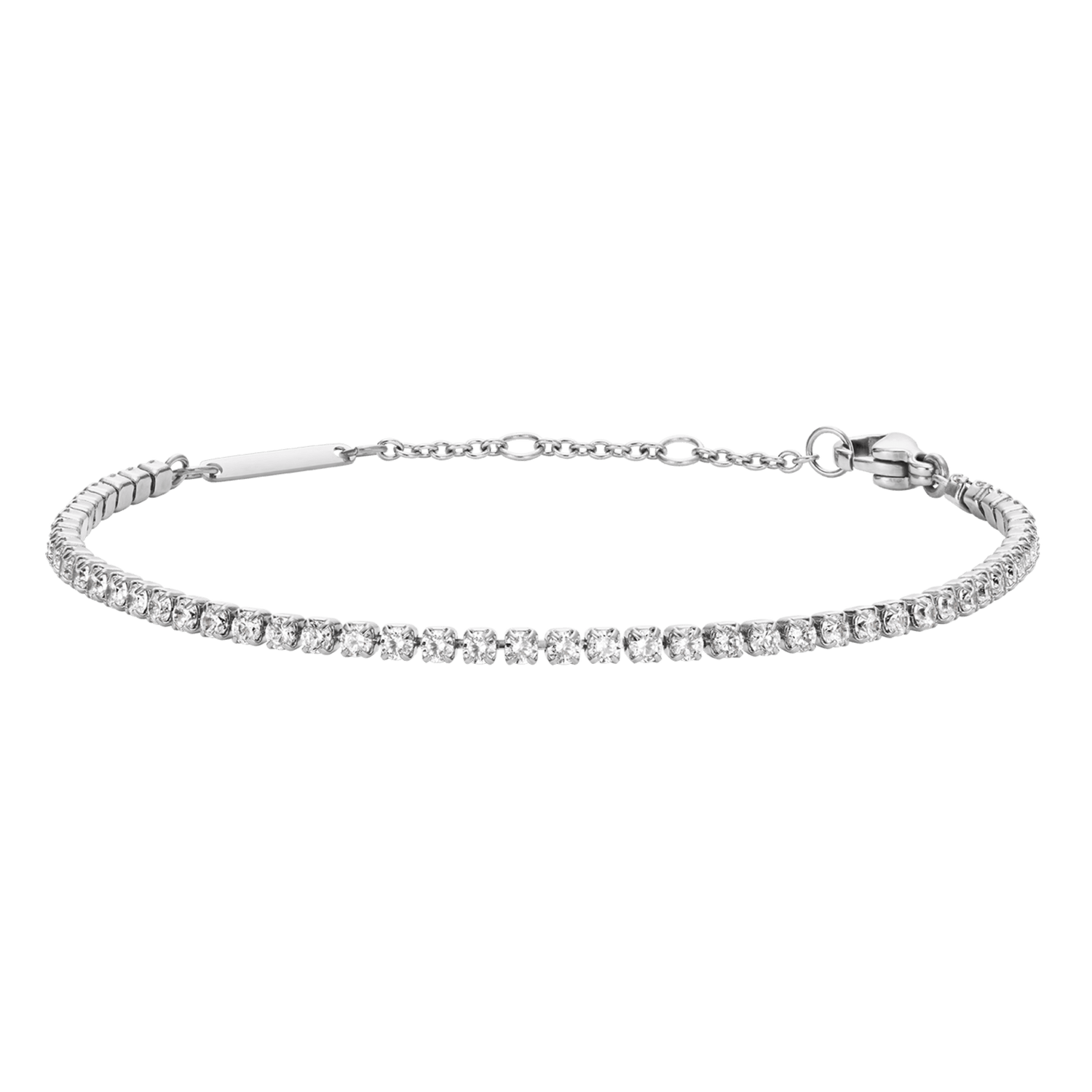 Crystal Letter M Silver Delicate Chain Bracelet in White Crystal
